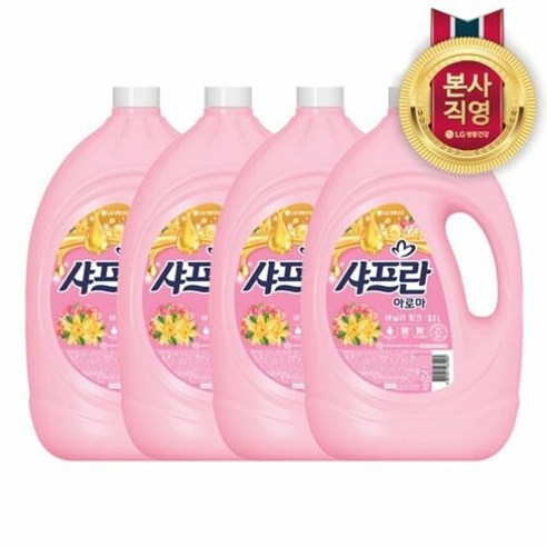 LG 생활건강 샤프란 아로마 섬유유연제 바닐라 핑크 3.1L x 4개