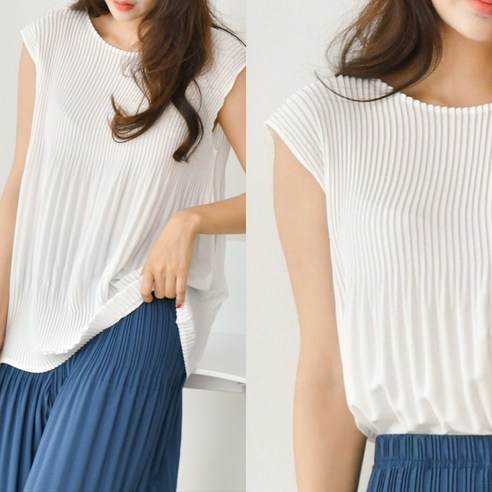 플리츠유 항아리 플리츠 나시 마담 이세이 여름 중년 여성 주름 민소매