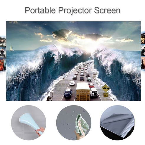 선명한 빔프로젝터 스크린 60 70 80 100 120in HD 프로젝터 169 Frameless 비디오 프로젝션 Foldable 벽은 홈 오피스 회색, 01 72 인치