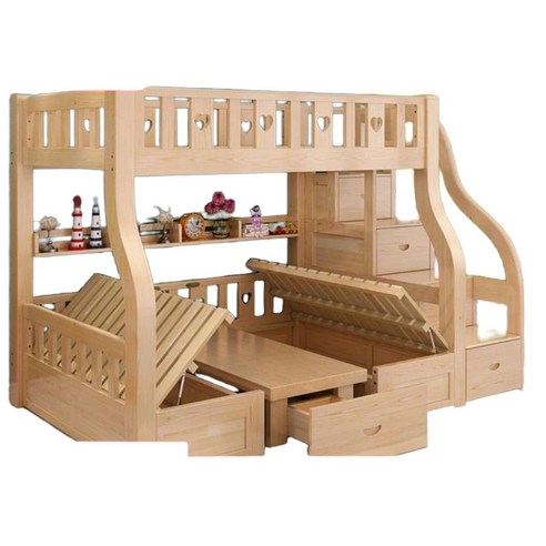 diy 벙커침대 2층 원목 학생 성인 책상 테이블 쇼파 변신 침대, 더 많은 조합, G. 상부 130 하부 150 장 245 계단수납형