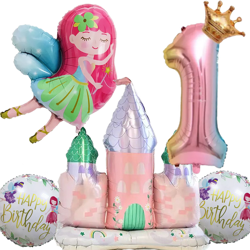파파 파티 생일파티 숫자 풍선 세트, 1세트, 성 + 요정 1