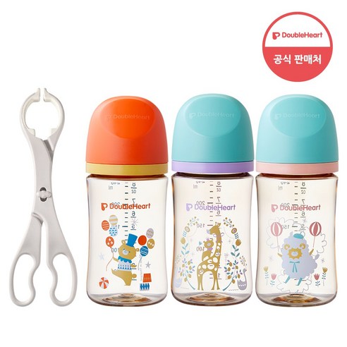 더블하트 3세대 PPSU 모유실감 젖병 트리플팩(240ml) + 젖병 소독 집게 1개 더블하트소프트버디