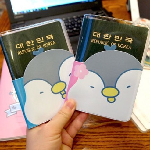 포챠펭 투명 여권케이스 여권파우치 핑크 민트 2종 세트
