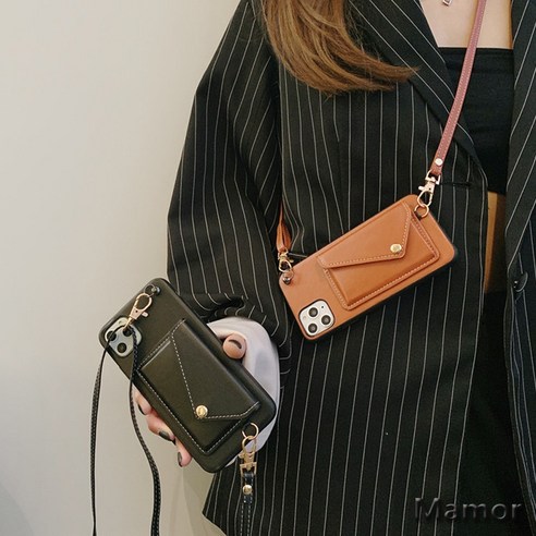 Tetramall 카드 동전 지폐 수납 미니 지갑 가죽 스트랩 핸드폰 케이스 휴대폰 스마트폰