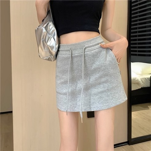 ANYOU 캐주얼 스커트 여름 하이웨스트 치마바지 힙A라인 하이웨스트 키 작은 캐주얼 밴딩
