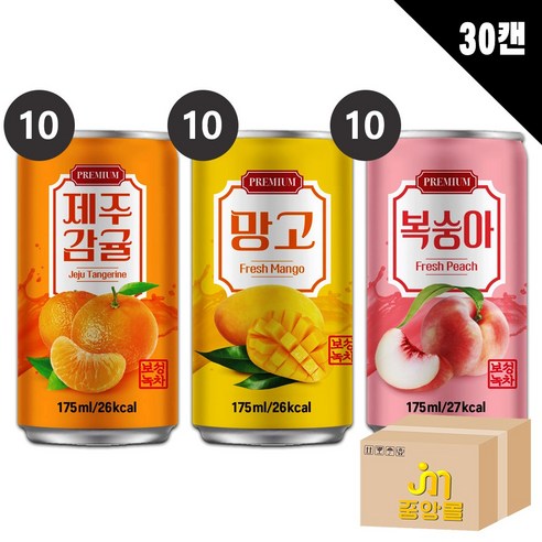 [중앙몰] 다인 서편제 복숭아+제주감귤+망고 175ml 각10개 총30캔, 1세트, 1세트 꿀미니애플망고