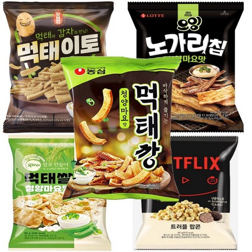 신상모듬 F5 먹태깡 60g 노가리칩 60g 먹태쌀칩 60g 먹태이토 70g 넷플릭스팝콘 85g 파티과자 과자선물세트