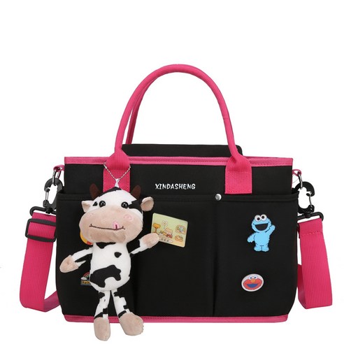 MSMK 방수 프리미엄 보냉 보온 기저귀 가방+유모차걸이+인형포함, 블랙 핑크
