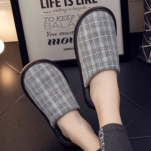 [LF] 남성과 여성의 새로운 슬리퍼 가을과 겨울 면화 슬리퍼 실내 따뜻함 비 슬립 두꺼운 밑창 신발 패브릭, 25(fit 34-35), Gray