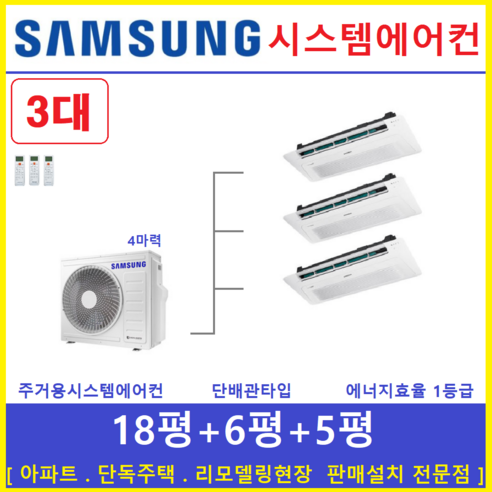   삼성 시스템에어컨 3대 / 가정용 천장형시스템, [ 아파트, 단독주택 신규설치 및 리모델링 세대 ]
