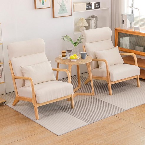 1인 원목 독서의자 스툴 접이식 북유럽 윙체어 휴식, 미화이트-원목-단인단인V형 다리-고등급