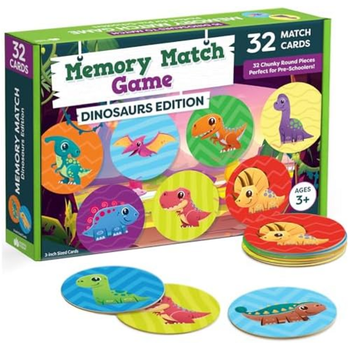 Matching Memory Game Dinosaur Toys for Kids 3-5 - 32pc Dinosaur Concentration Memory Card Matching Games for Children - Preschool Toddler Memory Games, 상세참조