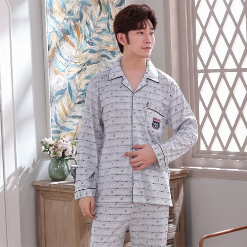 KORELAN신상 봄 가을 겨울 니트 면 순면 남성 잠옷