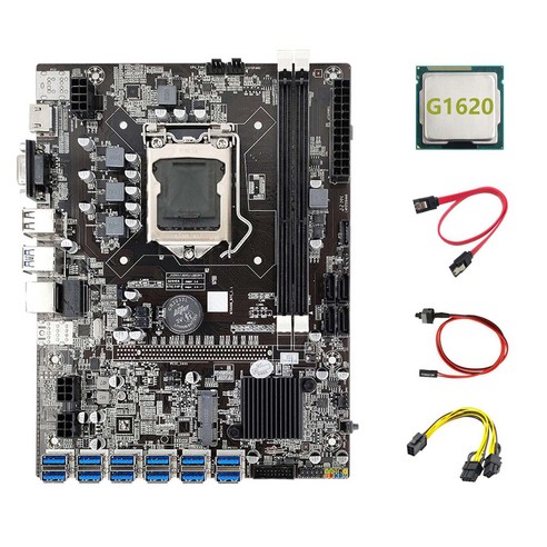 Lopbinte B75 ETH 마이닝 마더보드 12 PCIE-USB+G1620 CPU+SATA 케이블, 광부 마더보드