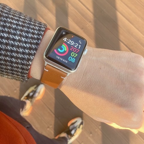 애플워치호환 1/2/3/4/5/6/7/SE 프리미엄 가죽 스트랩, 브라운, 42mm