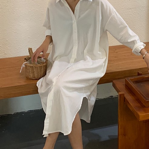 데일로엔 여성용 데일리 심플 롱 셔츠 원피스