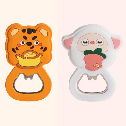 애아리컨 실리콘 맥주 병따개 냉장고 자석 장식, 2개, 오렌지+화이트