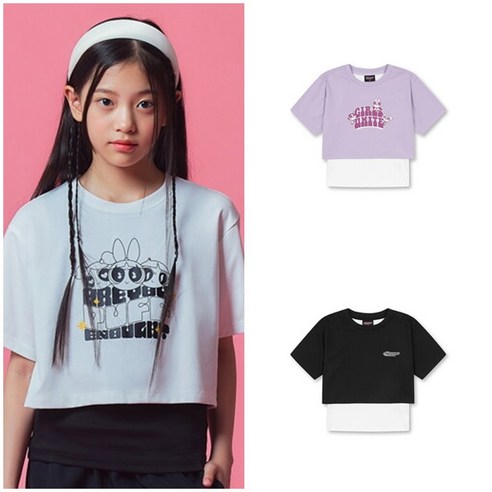 탑텐키즈 역시즌 23FW 상하세트 편안한 키즈상하세트 9 탑텐키즈 파워퍼프걸 레이어드 반팔티(MKE3TS2801)