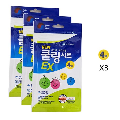 신신제약 NEW 쿨링시트 EX 온가족용 이마열 졸음방지, 3개, 4매입