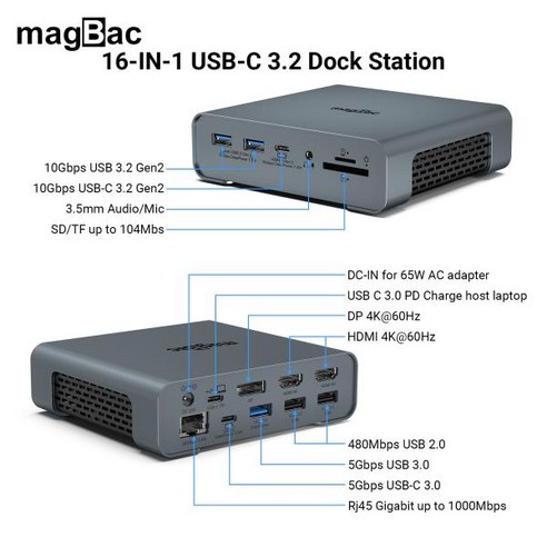 썬더볼트독 USB PORT 멀티 포트 노트북 허브 컨버터, 1m, 14 in 1 dp 모델 썬더볼트4도킹스테이션 14 트리플 USB C 도킹 스테이션 2x HDMI RJ45 TF 카드 맥북 프로 에어, 협력사, P05S Plus, 01 P05S Plus_01 CHINA
