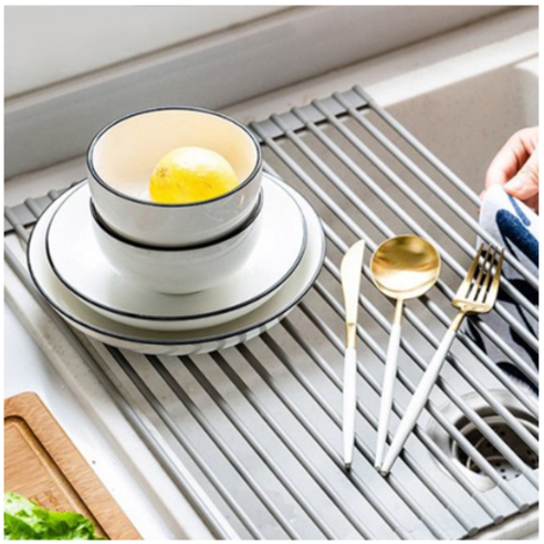 살림의기술 실리콘 싱크대 건조 롤 매트, 연그레이