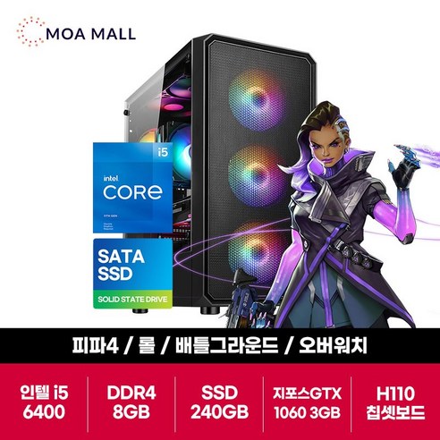 게임용 PC본체 i5-6400 GTX1060 3G D4 8G RAM 240G SSD 메이플 스타 피파 스타2