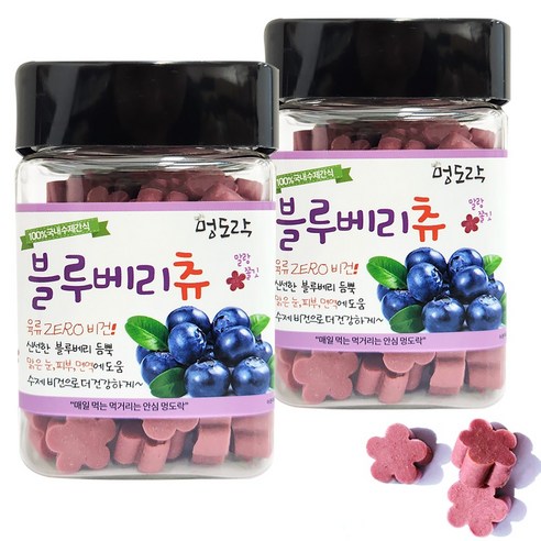멍도락 국내산 수제간식 강아지껌 연어고구마 블루베리츄, 160g, 2개