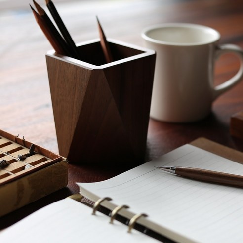 881 월넛 우드 연필꽂이 원목 다용도 정리함 펜슬 케이스 나무 펜 홀더 꽂이 만년필, 각인미작업