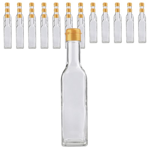 가인글로벌 사각오일250(평면) KD 투명 유리병, 원터치캡(소) 골드, 32개, 250ml