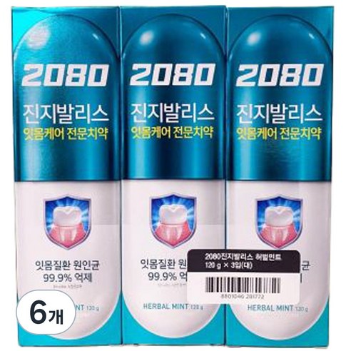 2080 진지발리스 허벌민트 치약, 120g, 6개