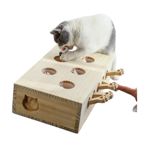 고양이 두더지 장난감 쥐잡기 사냥본능 게임 노즈워크 원목장난감 불리불안 스트레스 해소, 8구