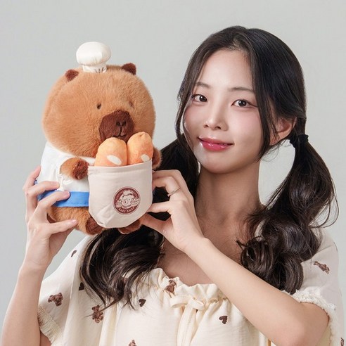 말랑마쥬 귀여움주의 애착인형 동물 캐릭터 카피바라 베어 선물 쿠션 바디필로우, 파티쉐바라
