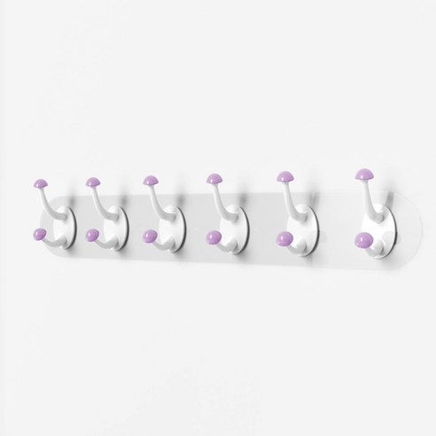 트랜드락 초강력 접착식 버섯후크걸이 무타공 주방욕실후크 6구, 2개, 연보라