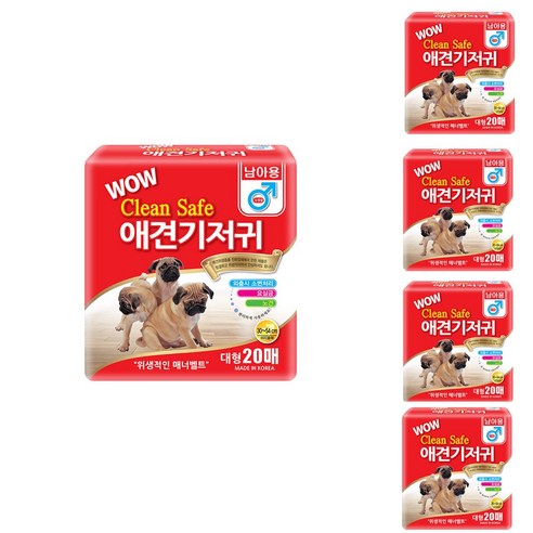 와우 크린세이프 반려견 기저귀 수컷 20p, 대형, 5개