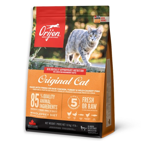 오리젠 캣 오리지널 고양이 사료는 고양이의 자연적인 식단을 기반으로 제작된 고품질 프리미엄 고양이 사료로, 고양이의 건강과 활력을 위해 모든 필수 영양소를 제공합니다.