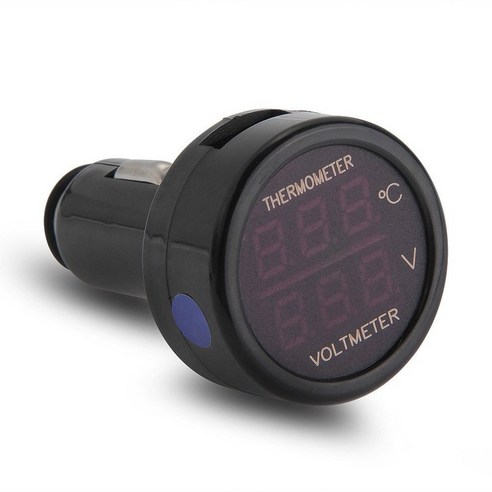 자동차 SUV 보호를위한 12V 24V 전압계 온도계 담배 라이터 어댑터 플러그 LED 블루 / 레드 신호 디지털 디스플레이 배터리 전압 온도 측정기, 하나, 보여진 바와 같이