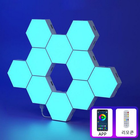 Meyuge 터치 led 인테리어무드등 DIY 조립식 벽조명 스마트 RGB 조명, 블루투스 APP+리모트+뮤직 율동, 10PCS, 블루투스 APP+리모트+뮤직 율동 * 10PCS