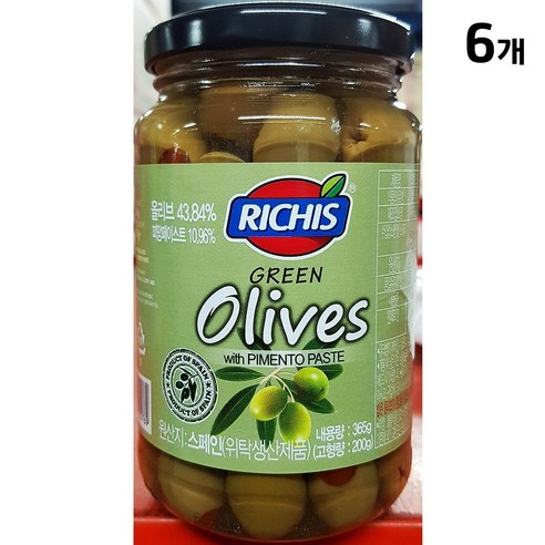[더착한푸드]리치스 그린 올리브 360g 식자재마트 대용량 업소용 올리브 그린올리브 올리브병 올리브캔 올리브통조림, 12개
