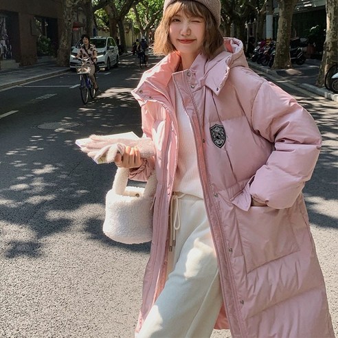 겨울 한국 패딩 여중 롱 무릎에 도톰한 화이트 오리털 패딩 패션