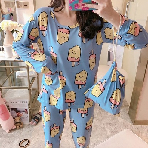 러브핑코 라운드 긴팔 잠옷 파자마 상하 파우치 세트 10종