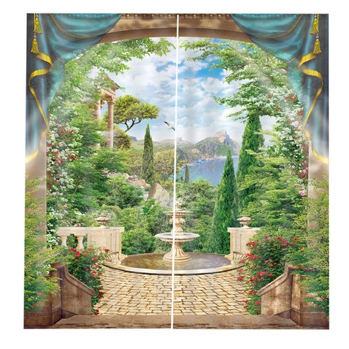 3D 경치 중국 스타일 샤워 커튼 창 커튼 패널 명상 패턴 65x30 인치 블라인드 패널, 폴리 에스터, 정원