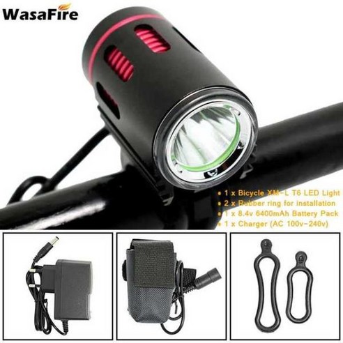 자전거 라이트 충전식 WasaFire 1000lm XM-L2 LED 자전거 빛 전면 MTB, 6400mAh 및 헤드 밴드, 1개