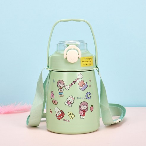 ZZJJC 아이디어 보온병 아이디어 텀블러 아웃도어 보온병, 베이직 빅컵 1000ML 그린, 500ml