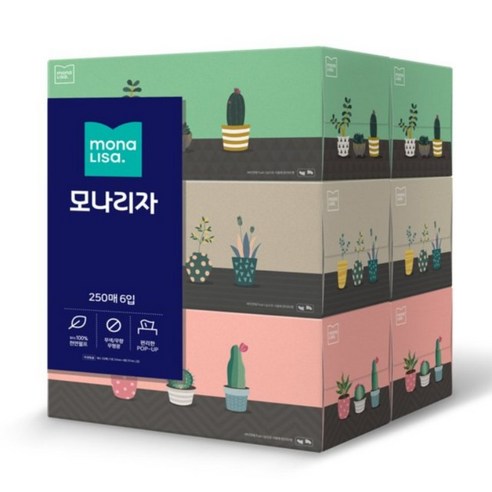 모나리자 미용티슈 2겹 천연펄프 250매, 6개입