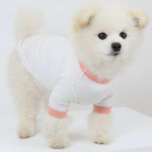 럭키페터 링거 강아지 옷 소형견 대형견 티셔츠 화이트 시리즈, 화이트+피치, 1개