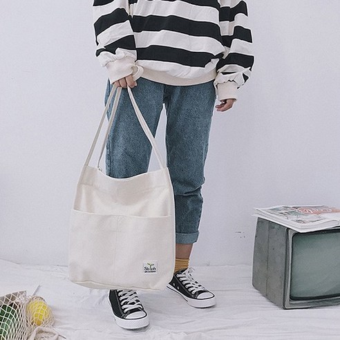 캔버스 무지 숄더 에코백