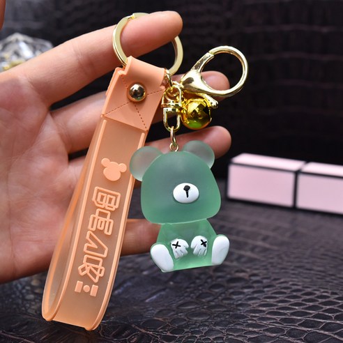 만화 크리스탈 투명 앉은 자세 곰돌이 열쇠고리, 초록색