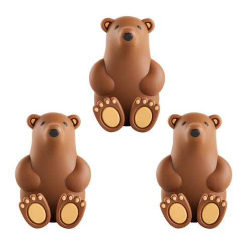 폴라베어 실리콘 흡착 칫솔걸이 동물 캐릭터 다용도걸이, 브라운, 3개