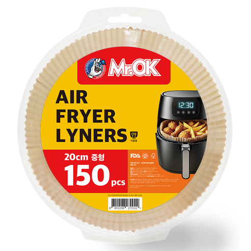 Mr.OK 무표백 에어프라이어 종이호일, 1개, 150개입, 20cm