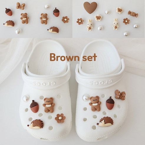 [ 봄신상 Brown set ] 꽃 곰 토끼 고슴도치 하트 진주 슬리퍼 실내화 호환 파츠